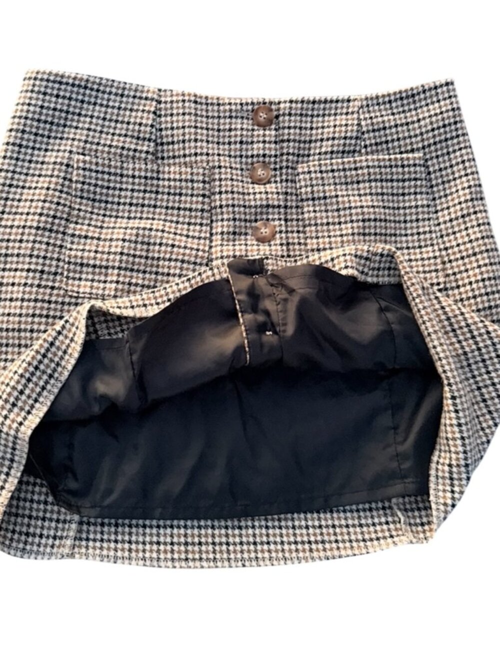 Joie Medium Houndstooth Plaid Button-Front Dark Academia Mini Skirt Wool Blend - Picture 7 of 11